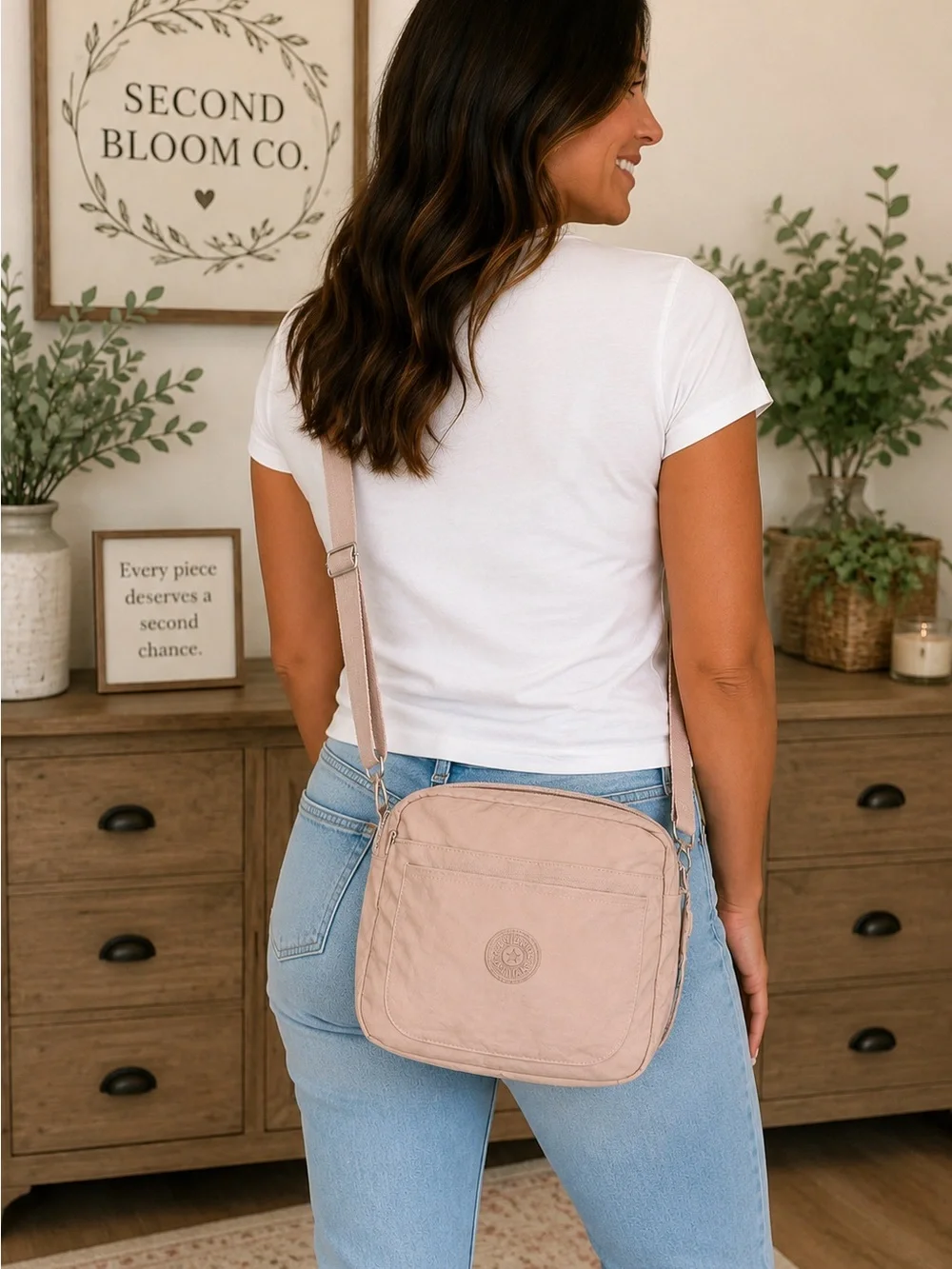 Kipling Blush Pink Nylon Crossbody Bag Lightweight Everyday Purse
